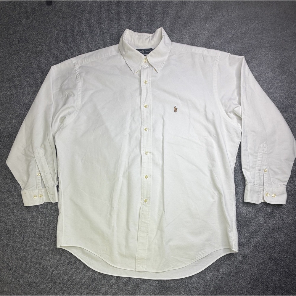 Ralph Lauren Off White Yarmouth Long Sleeve Classic Fit Shirt Mens Sz 17 Vintage
